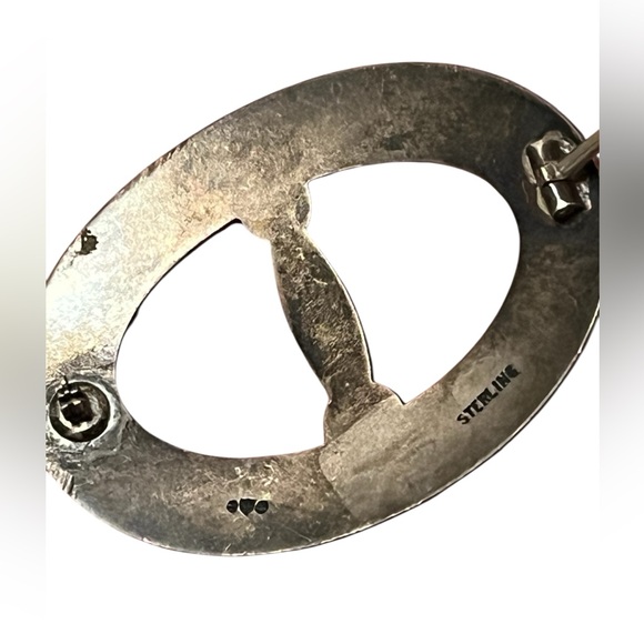 Edwardian Vintage sterling silver enamel Guilloche oval brooch from Watson Co. - Picture 5 of 6